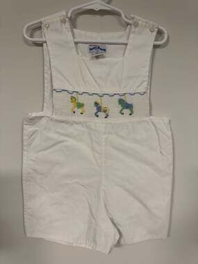 Silly Goose White Hand-Smocked Carousel Horse Jon Jon Shortall 4T